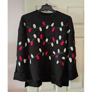 Festive Black Sweater with Colorful Lights